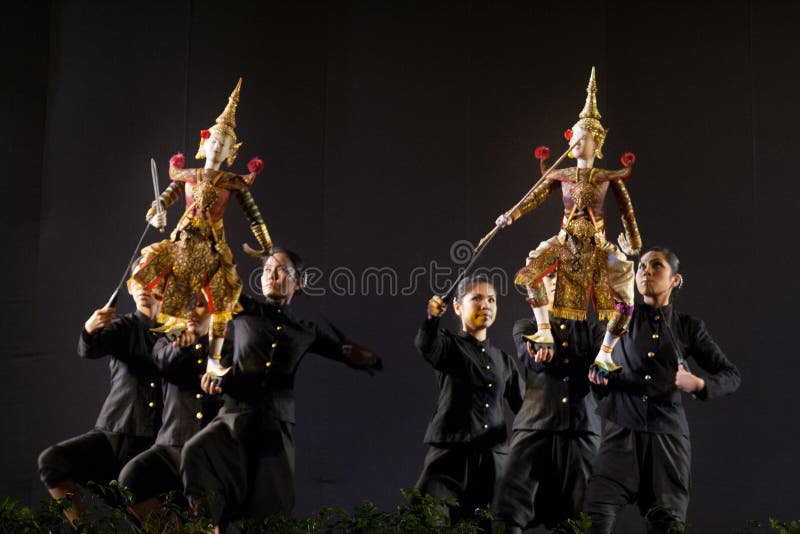 Thai puppet theater. BANGKOK, THAILAND - November 14: Puppet Theater of Dance Sala (Joe Louis), the amphitheater to celebrate the crematorium. HRH Princess royalty free stock photo Thai puppet theater. BANGKOK, THAILAND - November 14: Puppet Theater of Dance Sala (Joe Louis), the amphitheater to celebrate the crematorium. HRH Princess royalty free stock photo