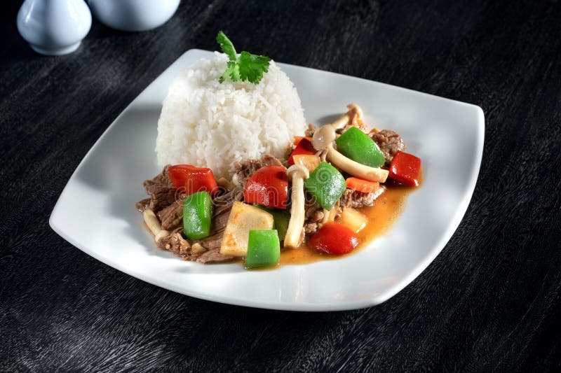 Thai Rice with Stewed Beef and Vegetables Stock Photo Image of