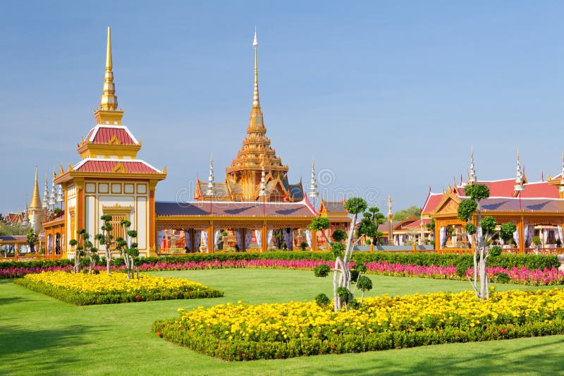 Thai royal funeral and Temple stock photo