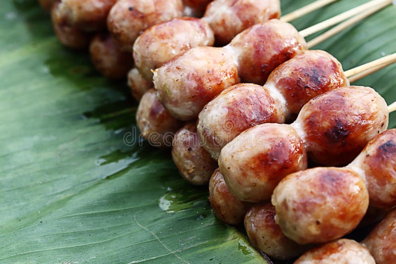 Thai sausage on street food market, thailand