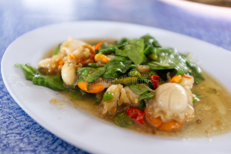 THAI SEAFOOD , Basil Fried Scallops Stock Image Image of fresh