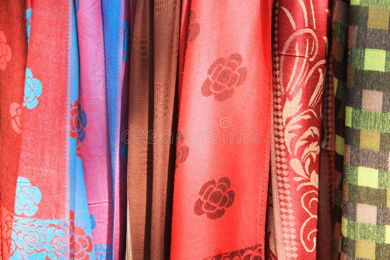 Stacks of colorful Thai silk fabric