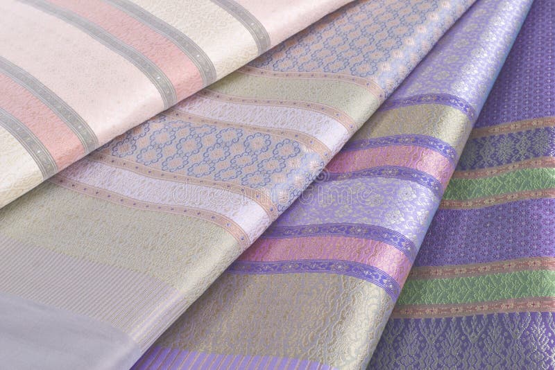 Thai silk pattern, design, texture, thread, cocoon, tool and equipment. stock photography