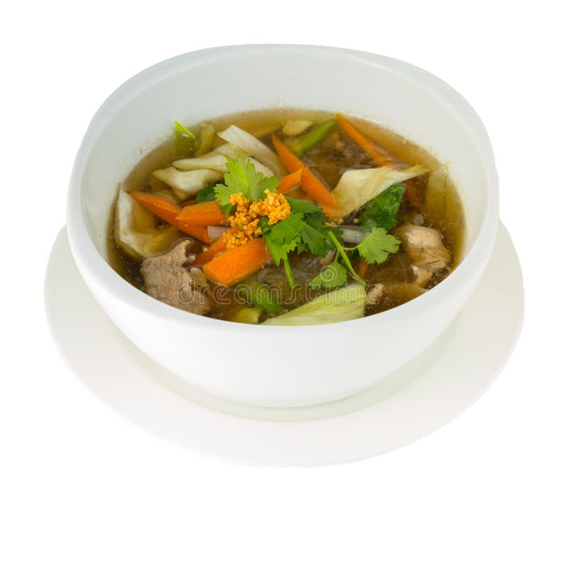 Thai Soup With Chenken and Vegetable (Tom Jued) isolated on whit