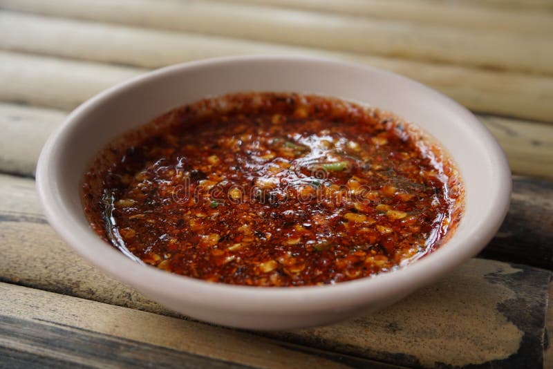 Thai Spicy Dipping Sauce In A Small White Cup. Stock Photo Image of
