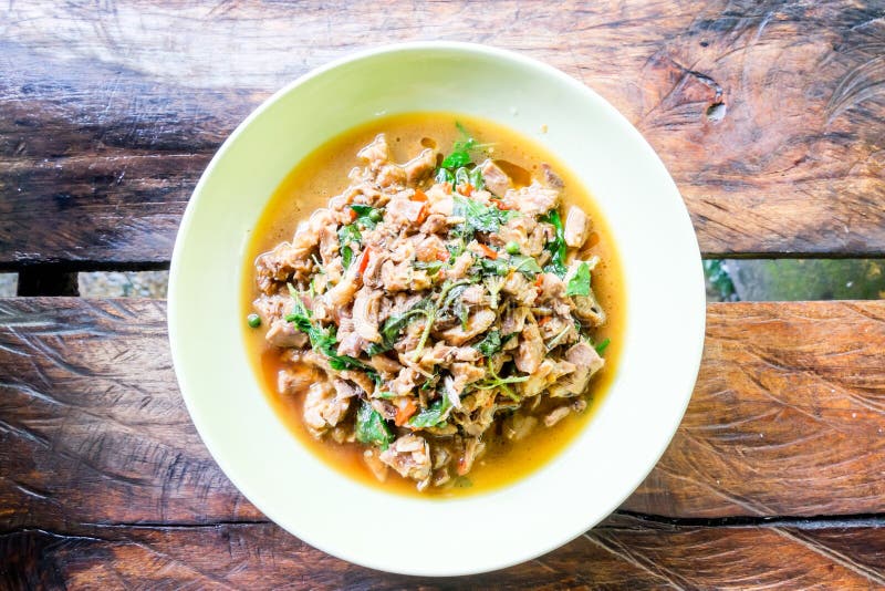 Thai spicy duck with basil stock photo. Image of cooking 49534784