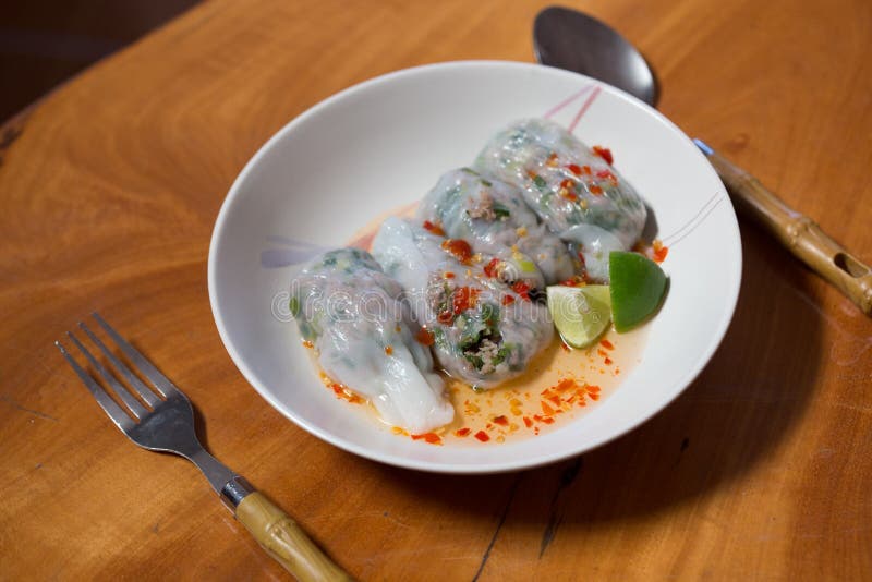 Thai Steamed Rice Skin Dumplings Stock Image Image of green