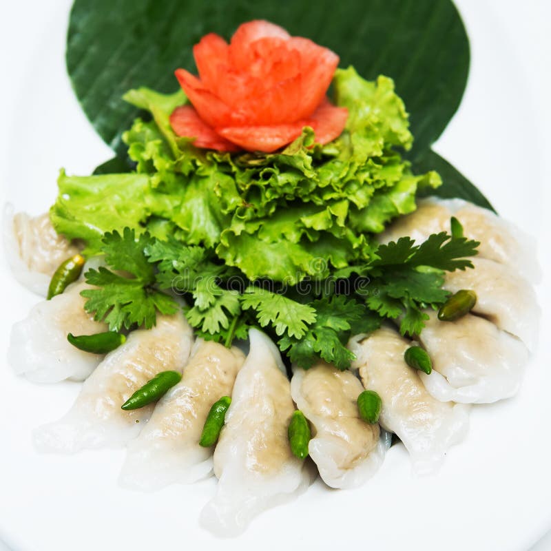 Thai Steamed Rice Skin Dumpling On A White Background Stock Photo