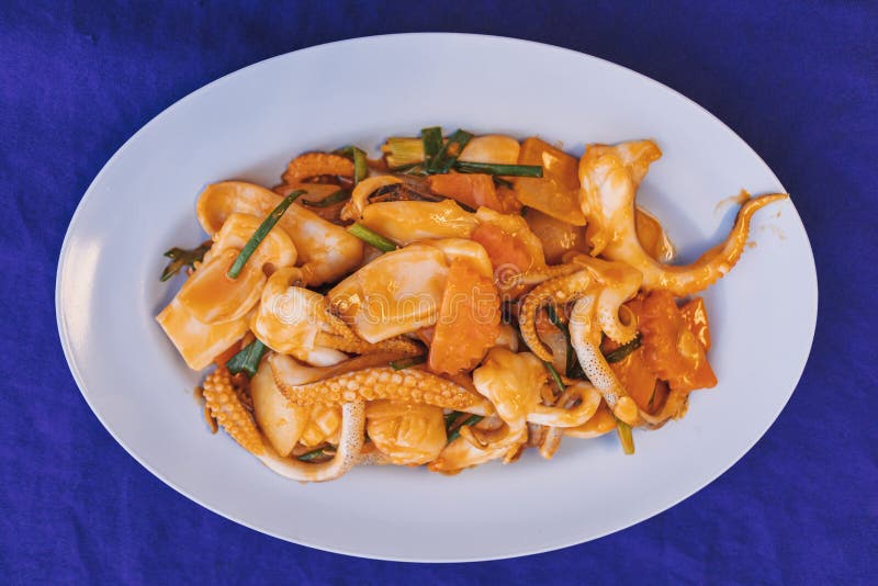 Thai Stir Fried Squid with Salted Egg Yolk. Stock Image Image of