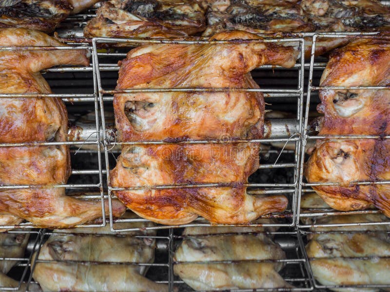 Thai street roast chicken. stock image. Image of cooked - 87494623