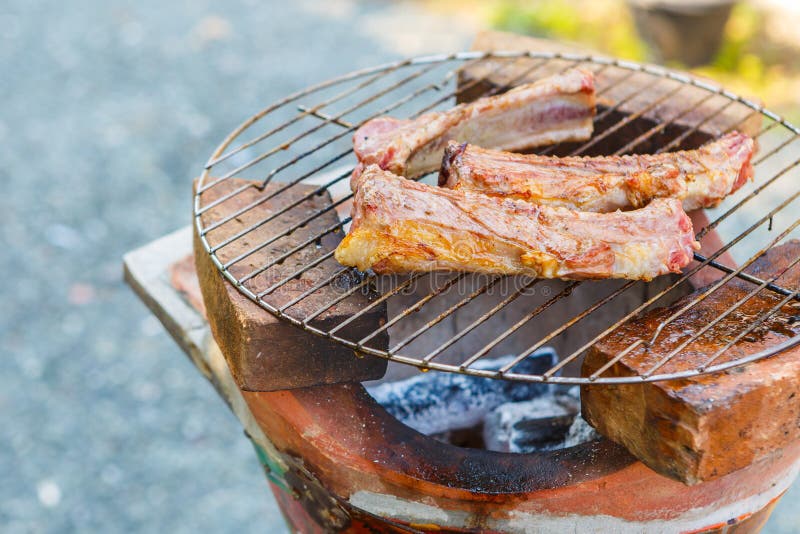 Thai style Bar-B-Q or BBQ with kebab cooking