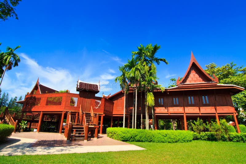 Thai style house and blue sky