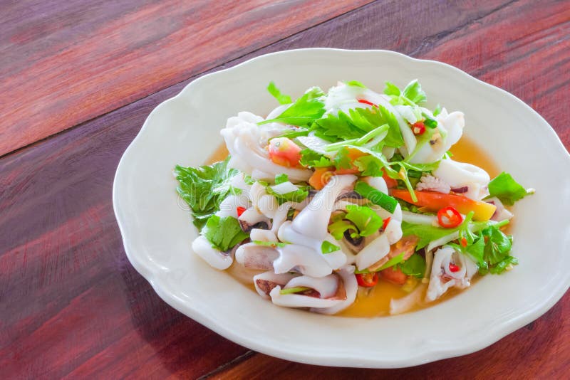 124 Thai Style Salad Seafood Wood Table Stock Photos Free & Royalty