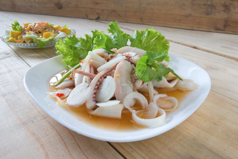 107 Thai Style Salad Seafood Wood Table Stock Photos Free & Royalty