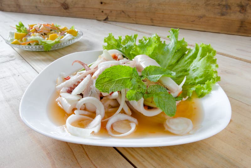 124 Thai Style Salad Seafood Wood Table Stock Photos Free & Royalty