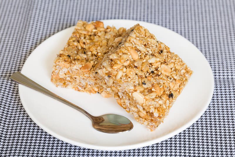 Thai Sweet Made of Rice, Nut, Sesameseeds and Sugar Dessert Stock