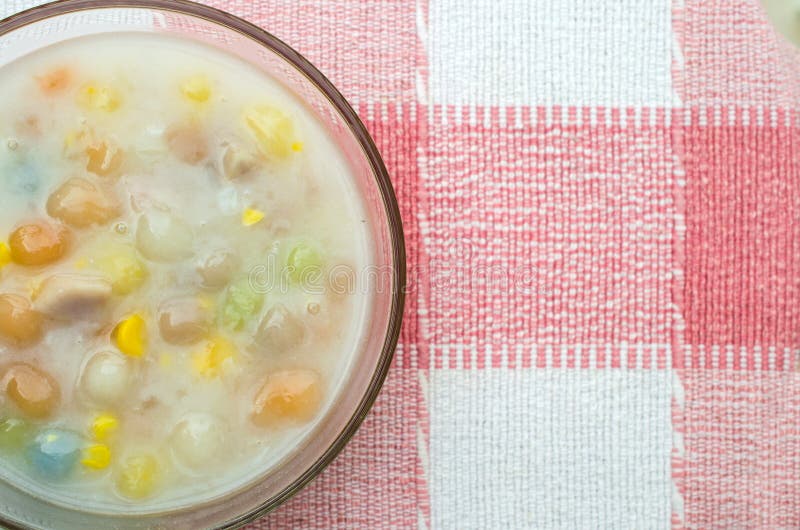 Thai sweetmeat with colorful ball flour, coconut, milk and egg : popular and famous thailand dessert (Bua Loy)