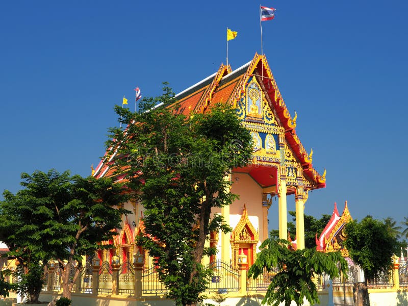 Thai temple bathed in morning light stock photos Thai temple bathed in morning light stock photos