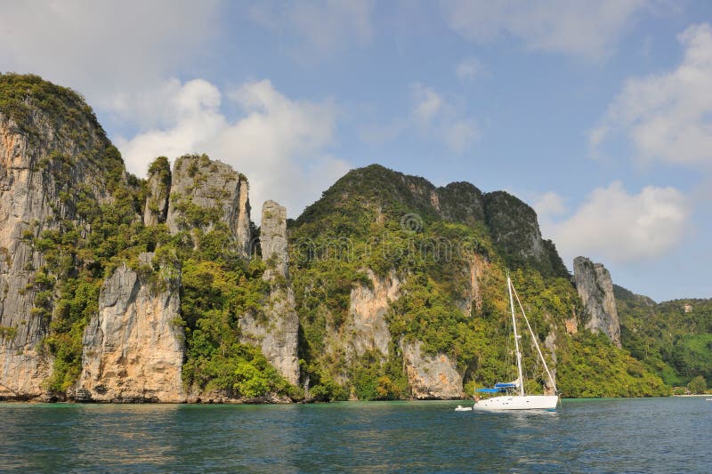 Thailand. Andaman sea. Phi Phi island. White yacht