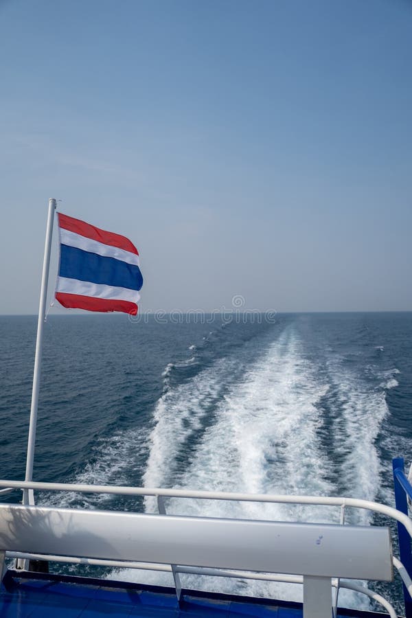 Thailand Flag on the Stern of a Ship. Thai Flag on Boat Stock Image