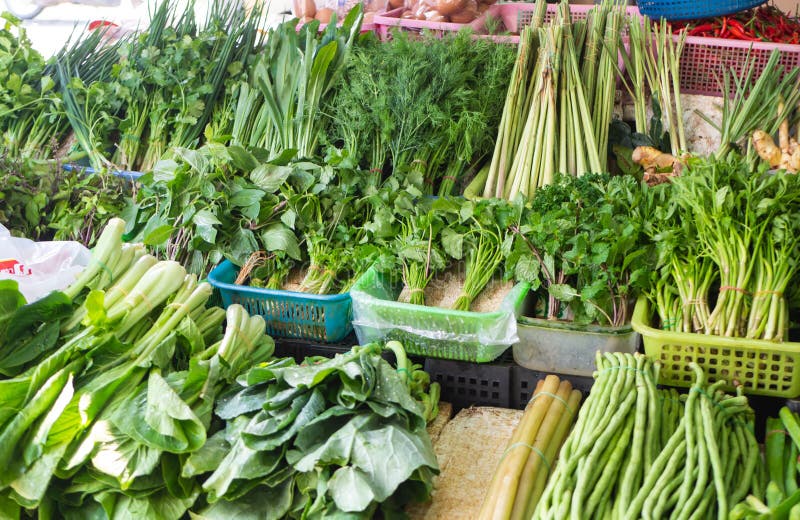 Thailand Food Market Fresh Greens Stock Image Image Of Basil Bean