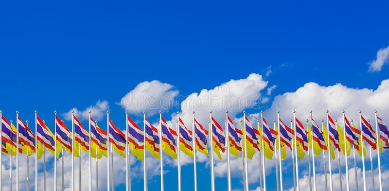 Thailand King Rama IX flag and National flag of Thailand