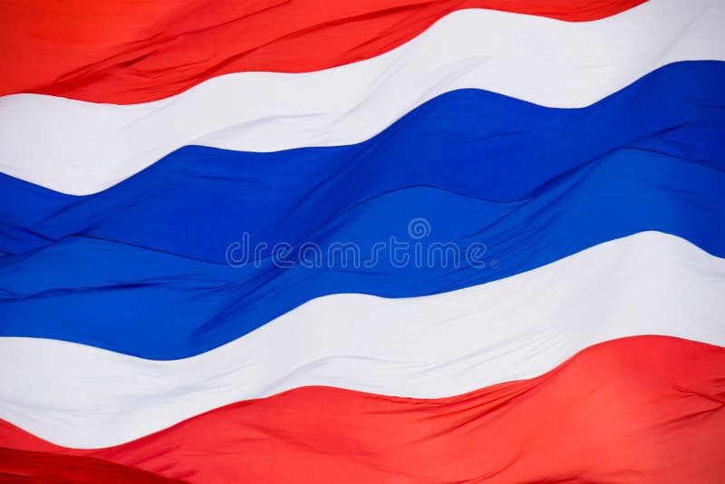 Thailand national flag with red white and blue color flying wave abstract background