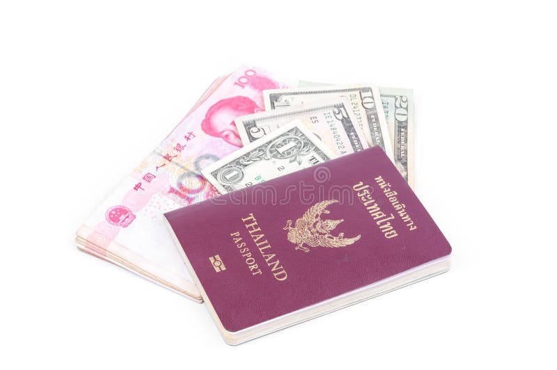 Thailand passport, Dollar USA and RMB Chinese royalty free stock photos Thailand passport, Dollar USA and RMB Chinese royalty free stock photos