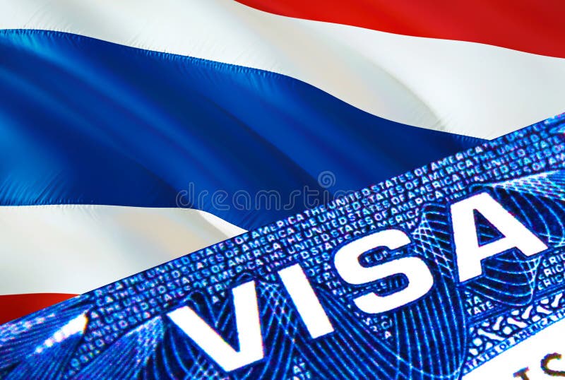 Thailand visa document close up. Passport visa on Thailand flag. Thailand visitor visa in passport,3D rendering. Thailand multi royalty free illustration