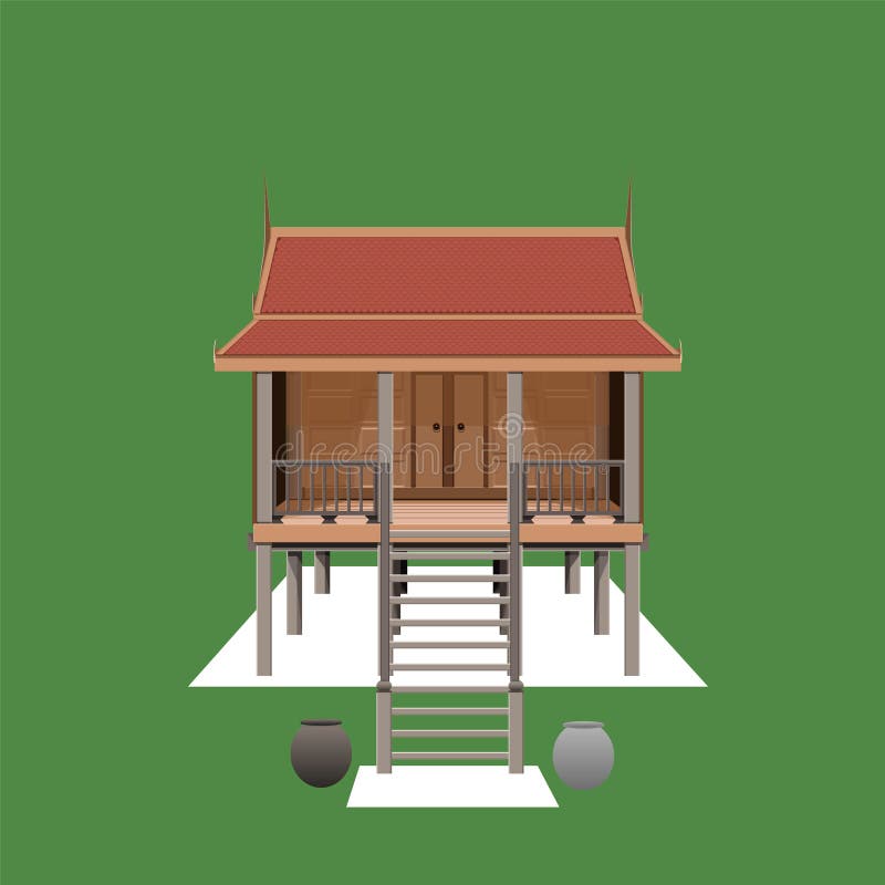 Thailändischer Hausarchitekturentwurfsartkunstausgangshüttenbau hölzernes illustation stock abbildung Thailändischer Hausarchitekturentwurfsartkunstausgangshüttenbau hölzernes illustation stock abbildung