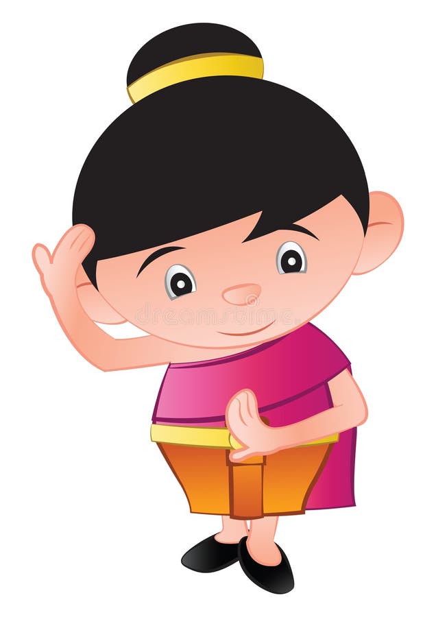 Thailändisches Blasenkopfmädchen tanzt, in Karikaturdesign und in thailändische dres stock abbildung Thailändisches Blasenkopfmädchen tanzt, in Karikaturdesign und in thailändische dres stock abbildung
