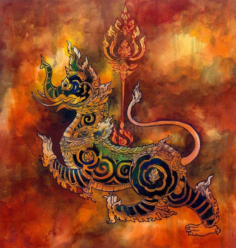 Thailändsk mythologylionSigha målning vektor illustrationer Thailändsk mythologylionSigha målning vektor illustrationer