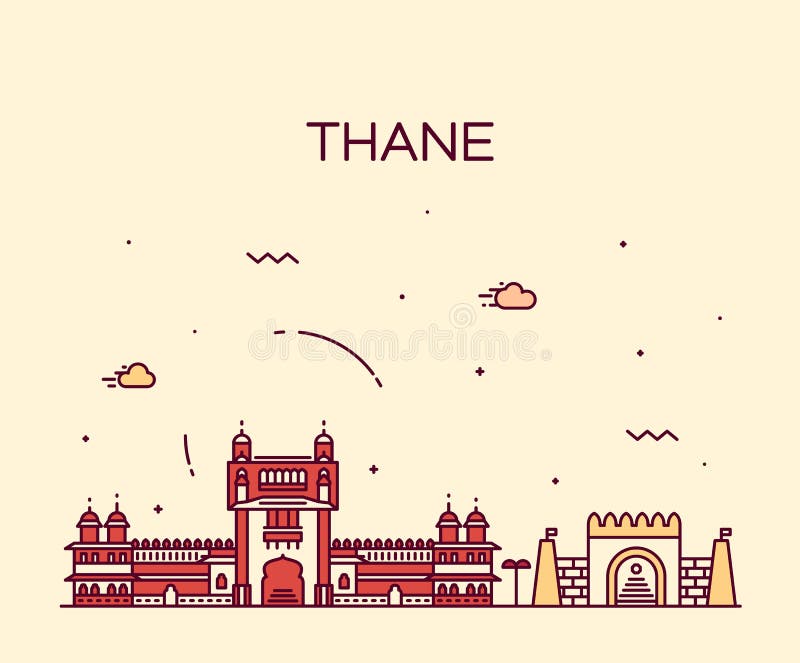 Thane skyline silhouette vector linear style stock illustration Thane skyline silhouette vector linear style stock illustration