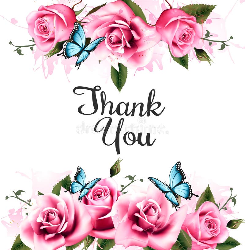 Thank You background with beautiful roses and butterflies. vector illustration Thank You background with beautiful roses and butterflies. vector illustration