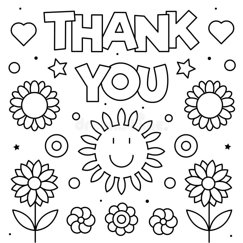 Thank You. Coloring Page. Black and White Vector Illustration. Stock