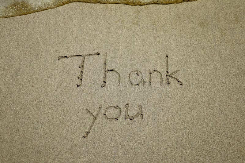 Thank you, gratitude concept, beautiful card, word written on sand beach
