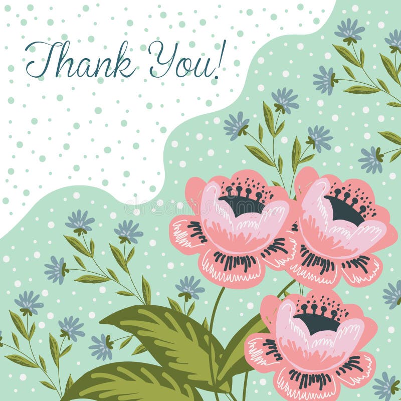 Thank You. Hand Drawng Brush Picture . Doodle Flowers and Leaves ...