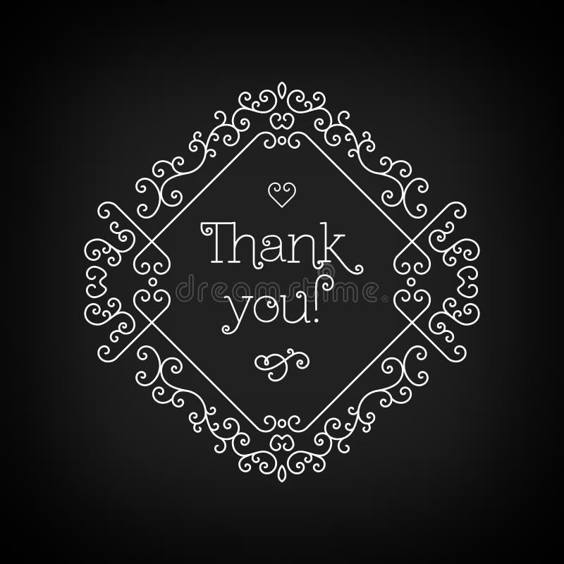 Thank you lettering and frame line art Black board Monogram stock illustration Thank you lettering and frame line art Black board Monogram stock illustration