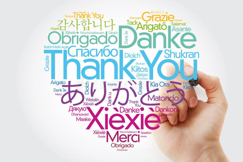 Thank You Love Heart Word Cloud in different languages with marker, concept background