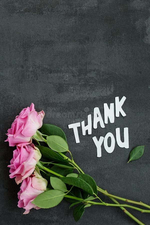 Thank You Message on Gray Background with Flowers. Background for