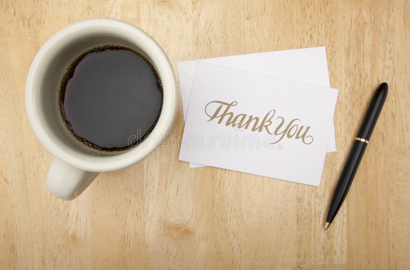 Thank You Note Card, Pen and Coffee Stock Image Image of cafe, brown