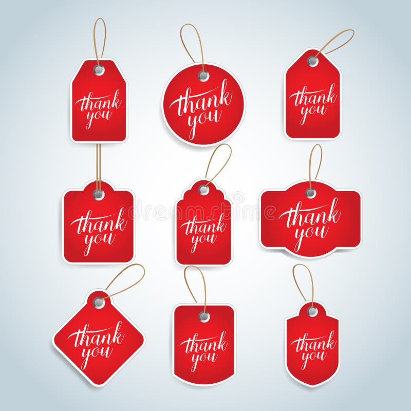 Thank You Red Tags, Badges, Cards Set. Isolated Illustrations. Stock ...