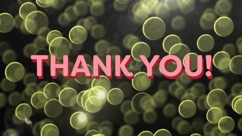 Thank you! text animation over glowing yellow circles on dark background royalty free illustration