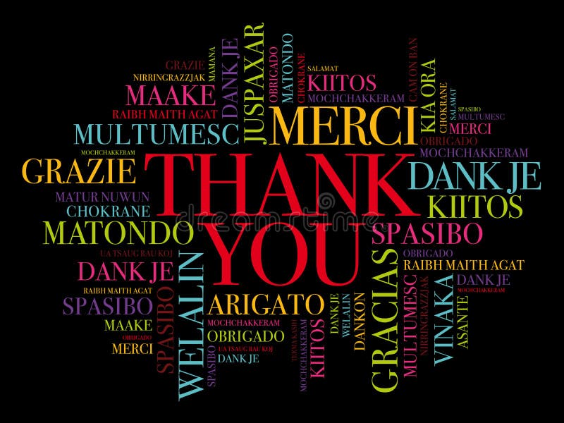Thank You Word Cloud concept background in many languages stock illustration