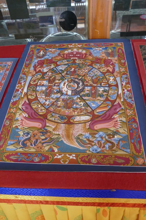 Thanka dipinto di Yama e cerchio di vita e di morte fotografie stock libere da diritti Thanka dipinto di Yama e cerchio di vita e di morte fotografie stock libere da diritti
