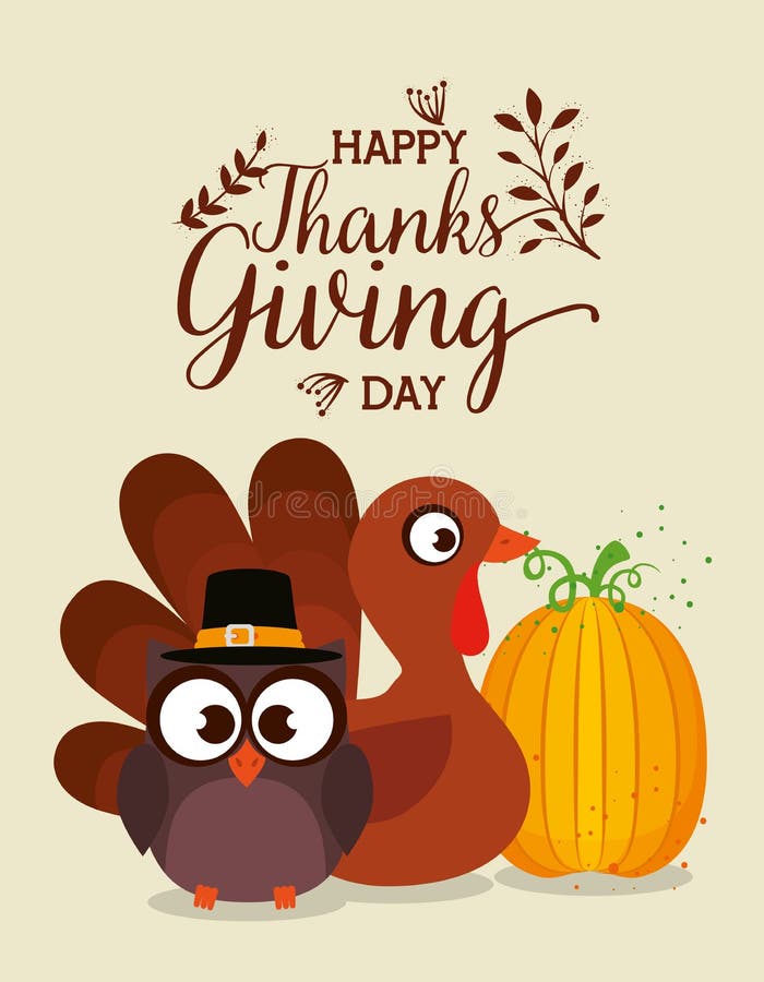 Premium Vector  Happy thanksgiving day with turkey and pumpkin.