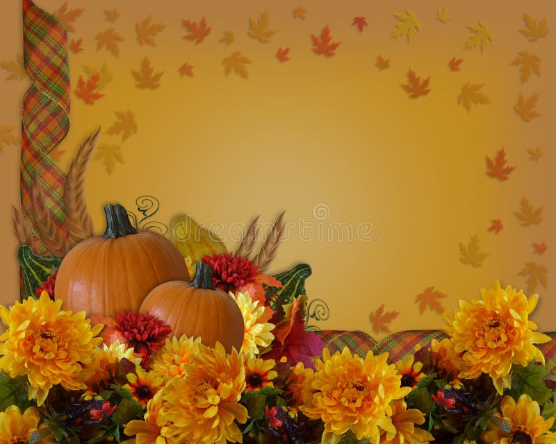 Image and Illustration composition for Autumn, Fall, Halloween or Thanksgiving invitation, border or background with leaves, pumpkins, flowers and copy space. Autumn border fall halloween leaves pumpkins illustrations