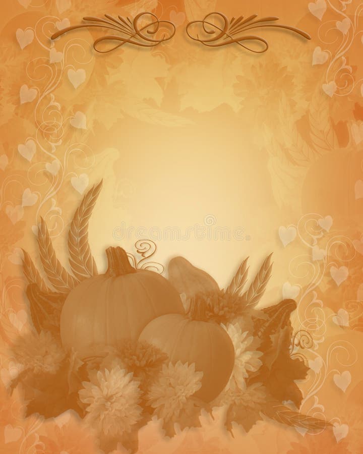 Soft Image and Illustration composition for Thanksgiving, Autumn, fall invitation, border or background with copy space. Autumn border fall halloween leaves pumpkins illustrations