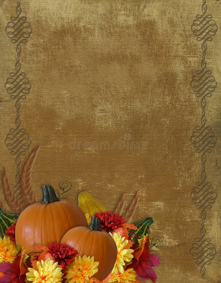 Image and Illustration composition for Autumn, Fall, Halloween or Thanksgiving invitation, border or background with copy space. Autumn border fall halloween leaves pumpkins illustrations