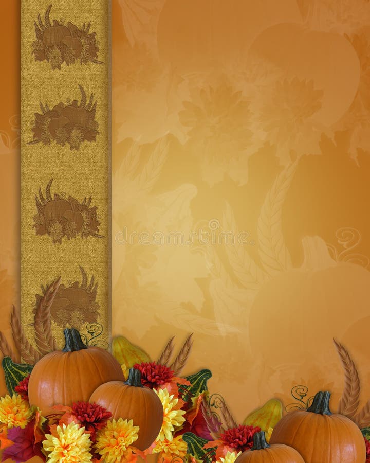 Image and Illustration composition for Thanksgiving invitation, border or background with copy space. Autumn border fall halloween leaves pumpkins illustrations